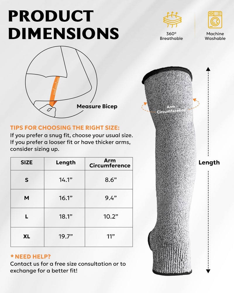 Evridwear Protective Arm Sleeves Cut Resistant Farmers Sleeves for Men Work, Gardening, Farming, Arm Protectors for Thin Skin and Bruising (Medium, With Thumb Hole) - Image 5